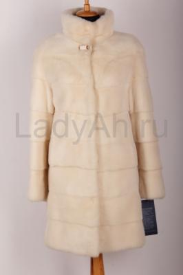 Новая норковая шуба прямого кроя, воротник стойка,  поперечка, цвет Айвори, аукционный мех.