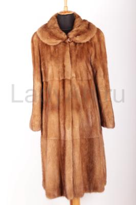 Норковая шуба, цельная, цвет золотисто-медовый (голд)