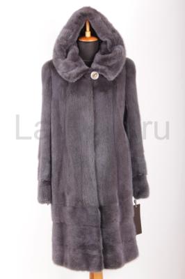 Новая норковая шуба с капюшоном, цвет графитовый малахит