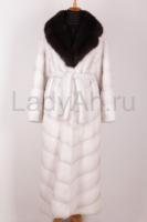 Новая LUXURY шикарная норковая шуба, воротник куница, длина 140 см, цвет колотый лед.