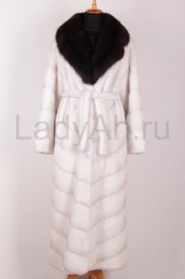 Новая LUXURY шикарная норковая шуба, воротник куница, длина 140 см, цвет колотый лед.