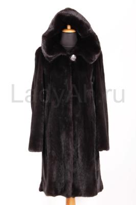 Норковая шуба/пальто с капюшоном, мех нафа.