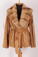 Норковый полушубок из стриженной норки, отделка золотоая куница, Италия