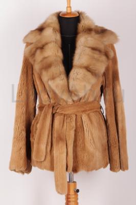 Норковый полушубок из стриженной норки, отделка золотоая куница, Италия
