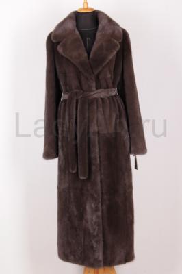 Новая длинная норковая шуба, длина 130 см, английский воротник, фасон прямой (халат), цвет уголь.