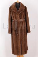 Новая длинная норковая шуба, длина 130 см, английский воротник, фасон прямой (халат), цвет орех.