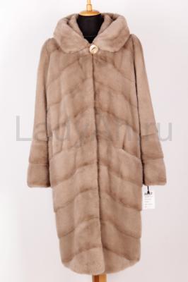 Новая норковая шуба с капюшоном, диагональная раскладка меха, цвет пастель, длина 100 см
