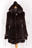 Новая норковая шуба/полушубок с капюшоном, цвет горький шоколад. 