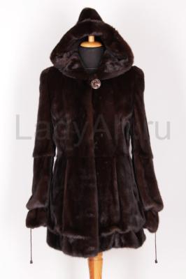 Новая норковая шуба/полушубок с капюшоном, цвет горький шоколад. 
