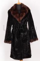 Норковая шуба/пальто, полустрижка, английский воротник и отделка на рукавах куница.