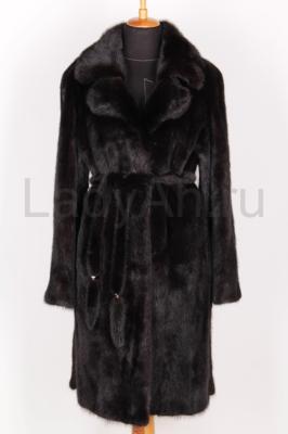 Норковая шуба/пальто, английский воротник, цвет черный бриллиант