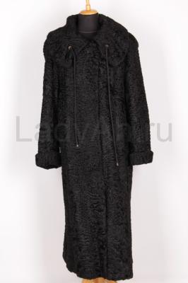 Каракулевая шуба в пол, длина 130 см, цвет черный бриллиант