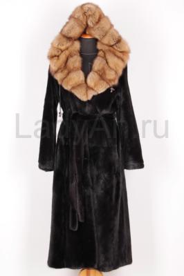 Шикарная норковая шуба, блэкглама/blackglama с капюшоном из соболя