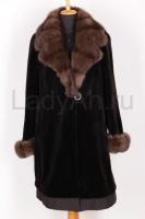 Изысканное норковое пальто из стриженной норки, с отделкой из соболя