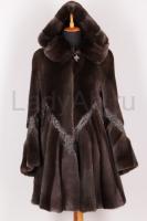 Норковая шуба с капюшоном, с отделкой из каракуля, кофейный градиент