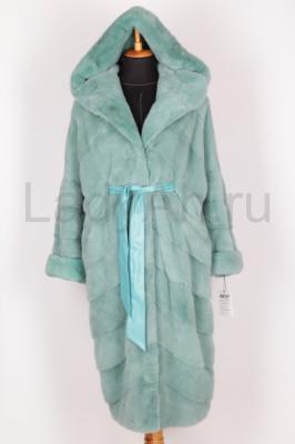 Новая норковая шуба с капюшоном, фасон кокон-кимоно, цвет тиффани
