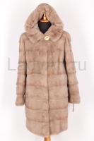 Новая норковая шуба с капюшоном, поперечка, цвет пастель