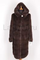 Новая роскошная норковая шуба с капюшоном, цвет уголь, поперечка, мех нафа 