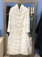 Новая роскошная элегантная норковая шуба, поперечка, цвет жемчуг, длина 130 см, V ворот