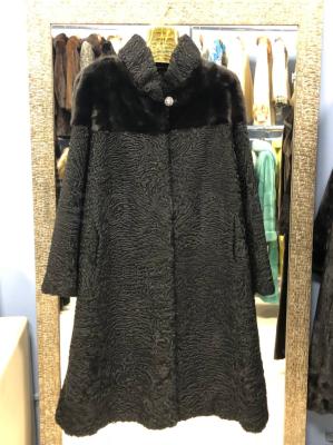 Новая каракулевая шуба с отделкой из норки, цвет черный, фабрика Светлана