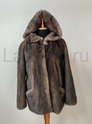Норковый полушубок «Ирис»: короткая модель с капюшоном 75 см

