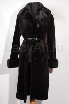Стильное пальто из стриженной норки, цвет чёрный бриллиант. Италия.
